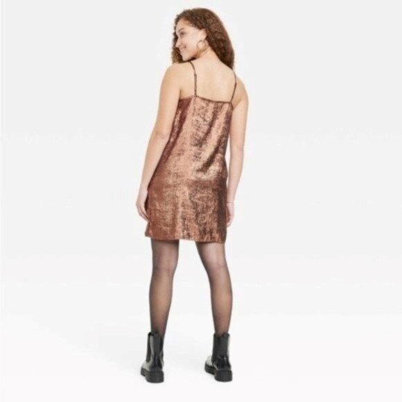 A New Day Women's Metallic Slip Dress Bronze Brown - Picture 2 of 5